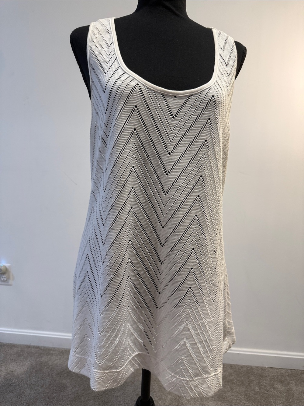 Pink Lotus Cream Chevron Knit Tank Dress